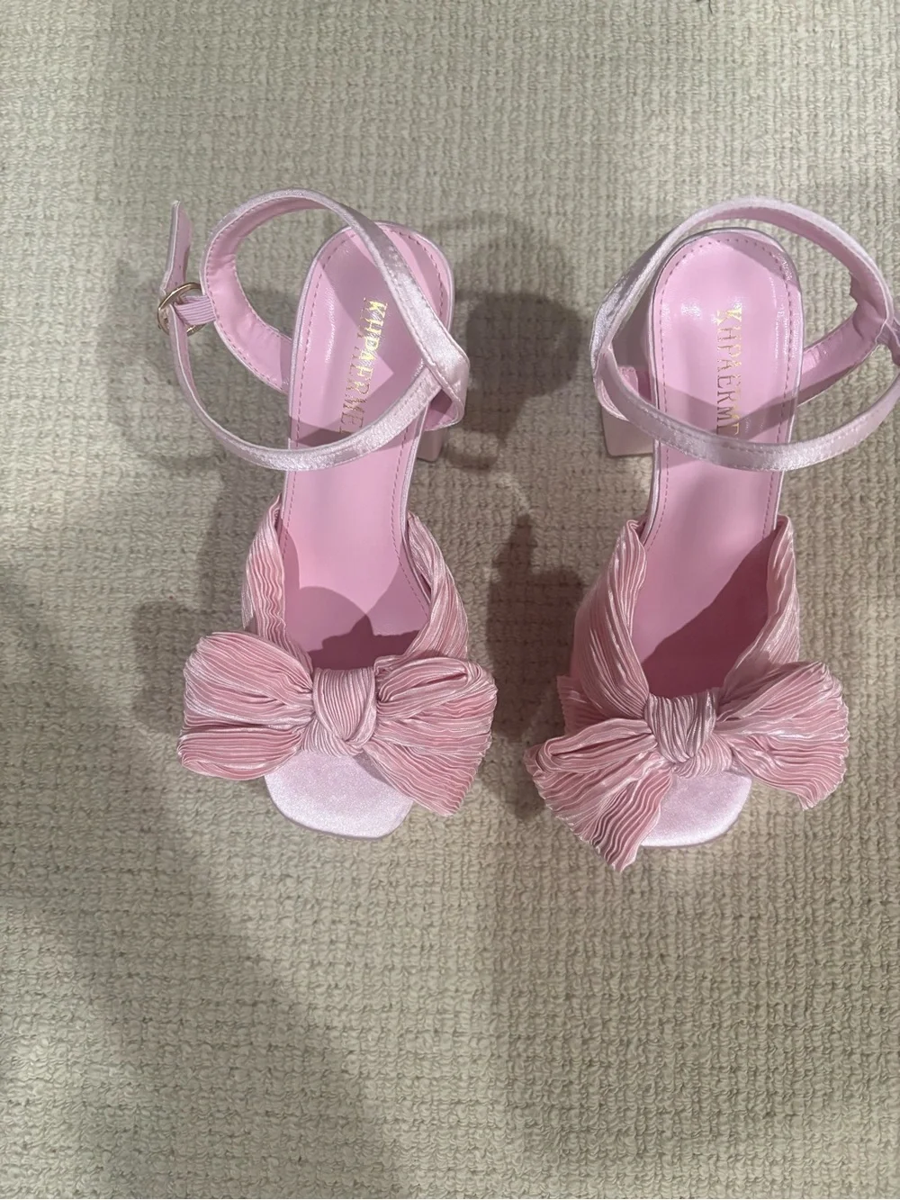 Pink Bow Platform Block Heel Sandals